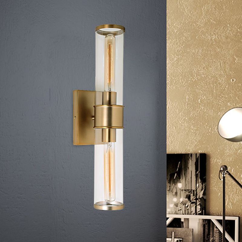 Lampe murale de tube en verre transparent 2 ampoules en laiton / chromé d'éclairage pour le chevet