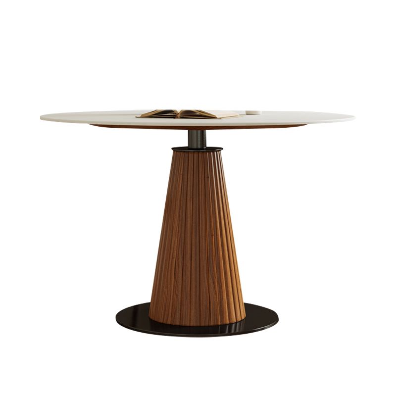 Modern Round Dining Room Table with Solid Wood Cone Base for Living Room