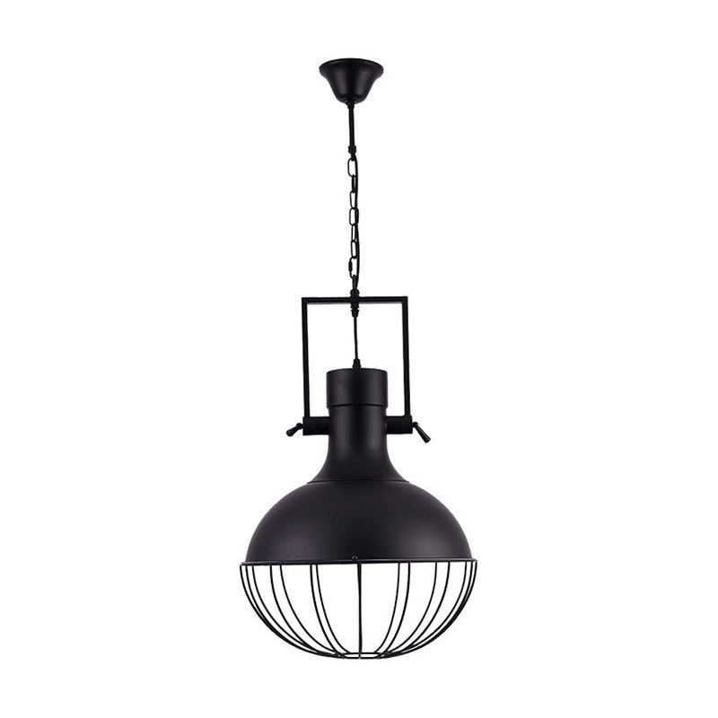 Black Dome Pendant Ceiling Light Farmhouse Metal 1 Light Living Room Hanging Lamp with Cage and Swivel Joint