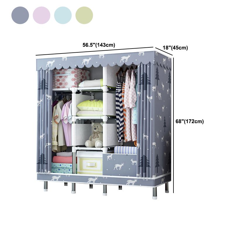 Contemporary Home Wardrobe Armoire Steel Frame Wardrobe with Shelves