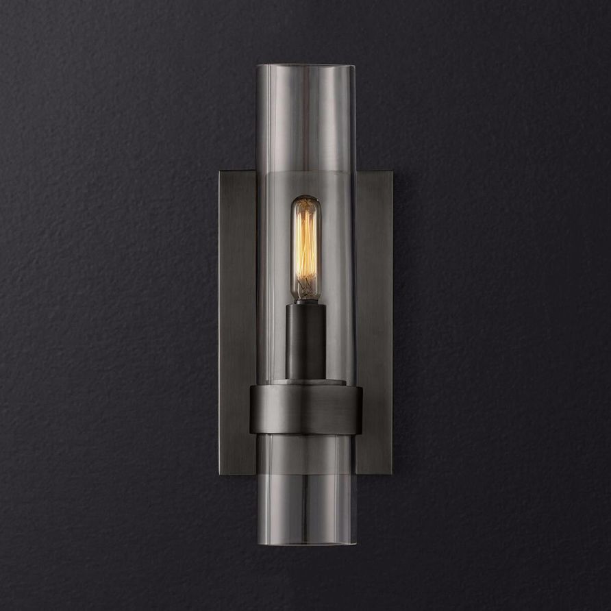 Zylinderleuchter leichter traditionelles klares Glas 2,5 "/5" breit 1 Kopfschwarz/Messingwand Lampenlampe für Treppe