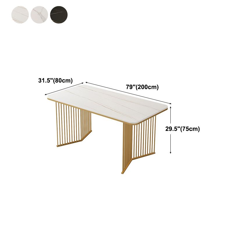 Traditional Luxury Dining Table Sintered Stone Rectangle Table with Double Pedestal Base