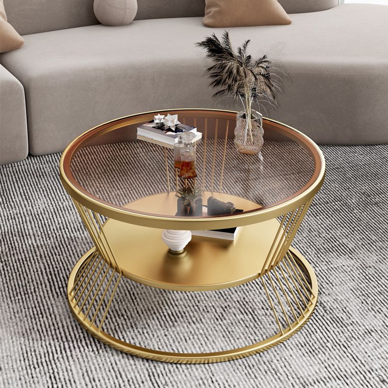 Glass and Metal Single Coffee Table Tropical Frame Coffee Table with Shelf