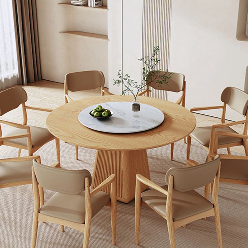 Round Dining Table Set 1/5/7/9 Pcs Ash Solid Wood Dining Table and Arm Chairs