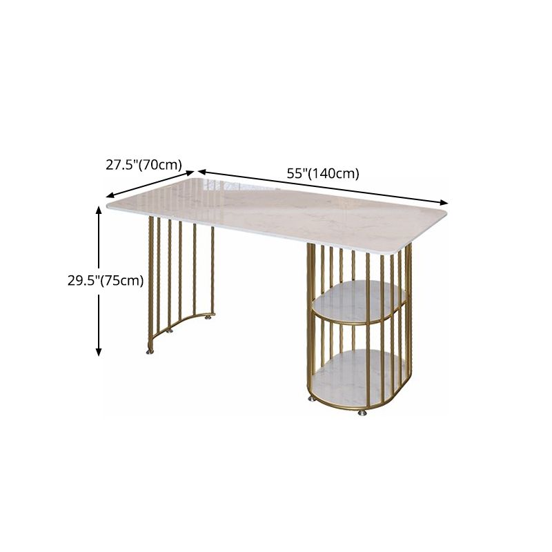 Rectangle White Dining Table Traditional Luxury Table with Gold Frame for Dining Room