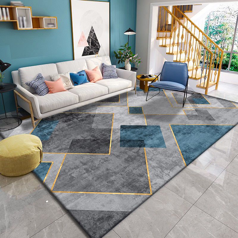 Simple Graphic Printed Carpet Polyester Indoor Rug Non-Slip Backing Rug for Home Decoration