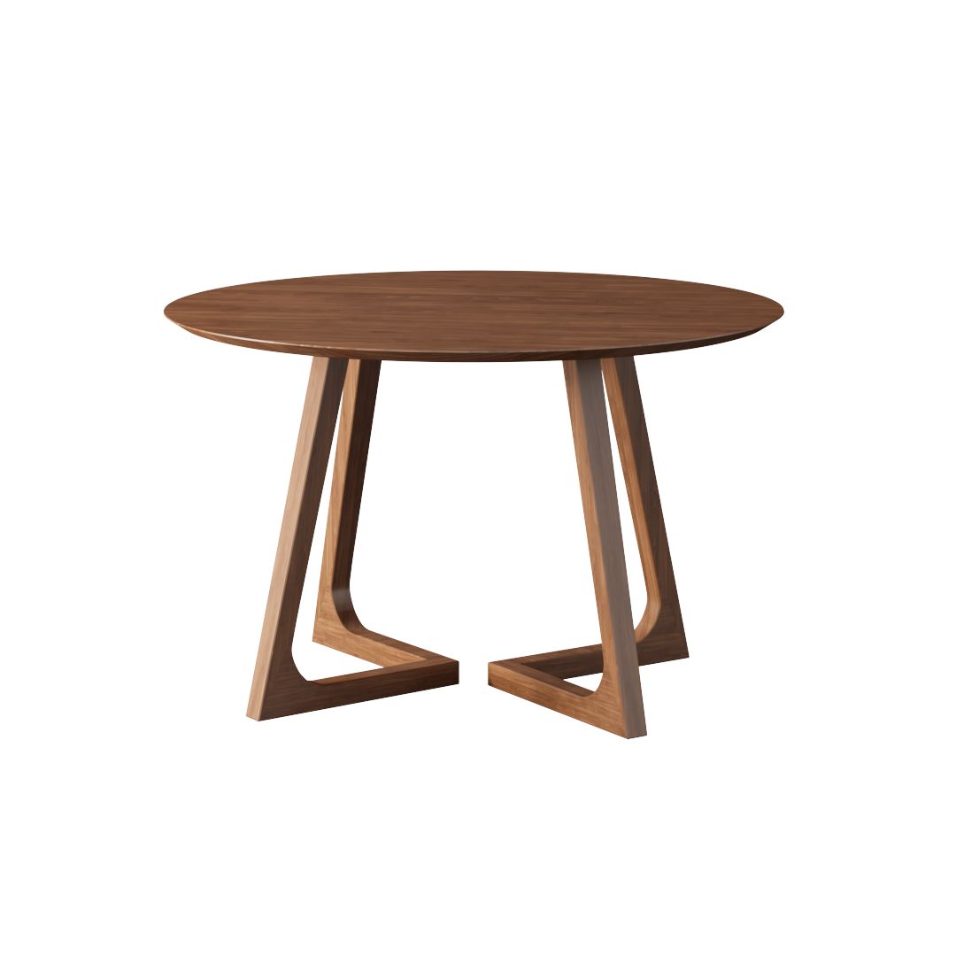 Round Contemporary Fixed Solid Wood Dining Room Table with Solid Wood Legs Kitchen Dining Set