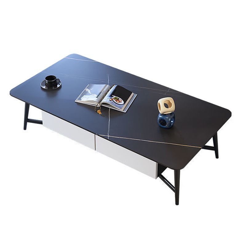 Slate 4 Legs 1 Coffee Table Rectangle Cocktail Table with Storage Drawers