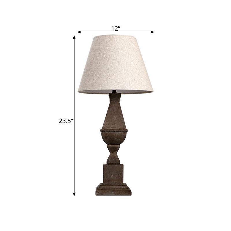 Brown Conic Night Light Countryside Tissu 1 Bulbe Chambre Table Lampe avec base de police en résine