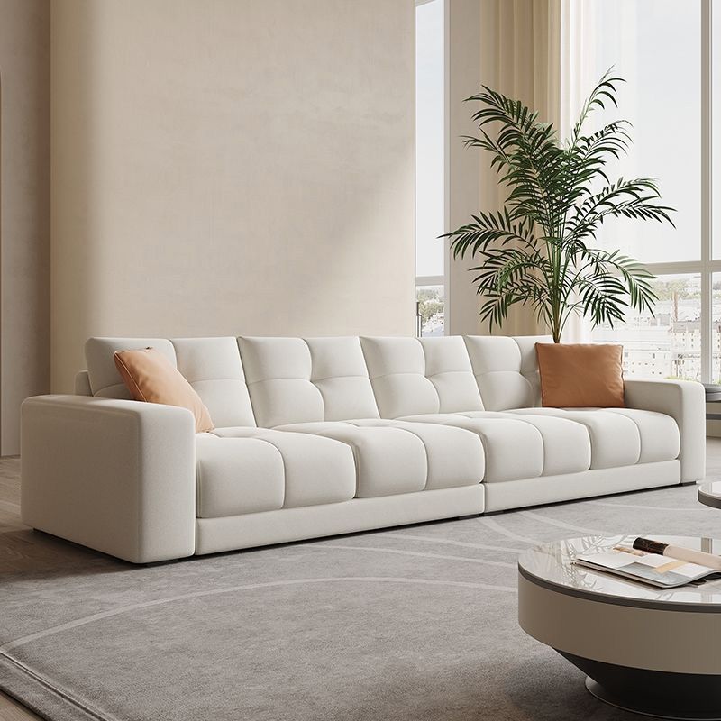 29.52" Tall Square Arm Sofa with Pillows Modern White Tufted Sofa