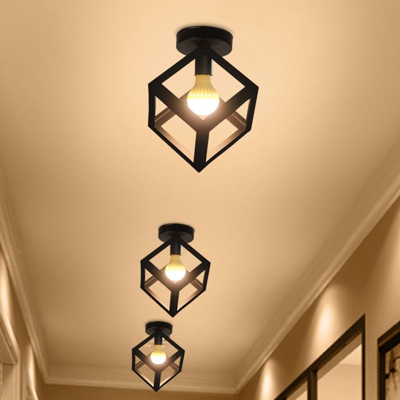 Lampada da soffitto da incasso con gabbia in ferro Illuminazione industriale da incasso per corridoio a 1 lampadina in nero