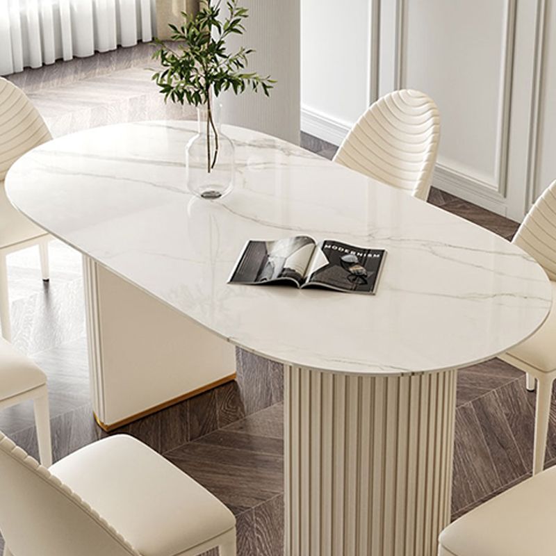 Double Pedestal Dining Room Table Modern Stone Table for Kitchen
