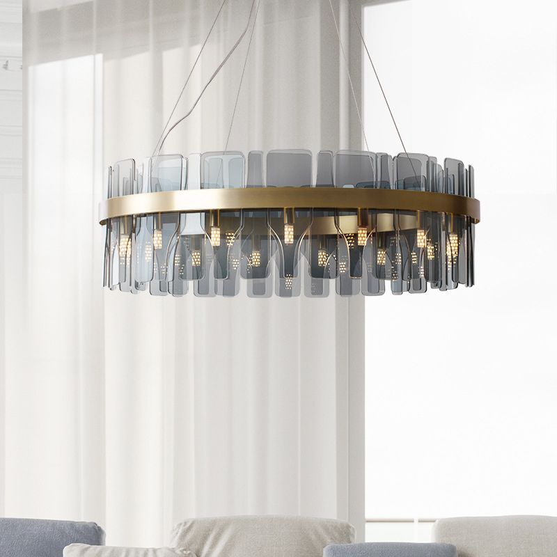 Gold Circular Pendant Lamp Modern Minimalist Smoked Glass Living Room Hanging Ceiling Light