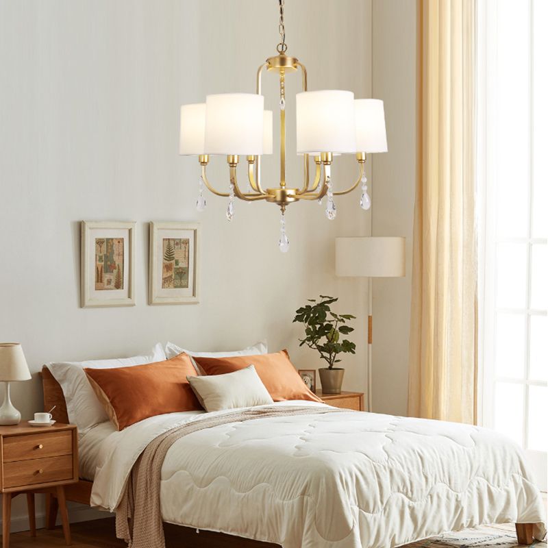 6-Light Chandelier Lighting Fixtures American Style Cylinder Suspension Light with Fabric Shade