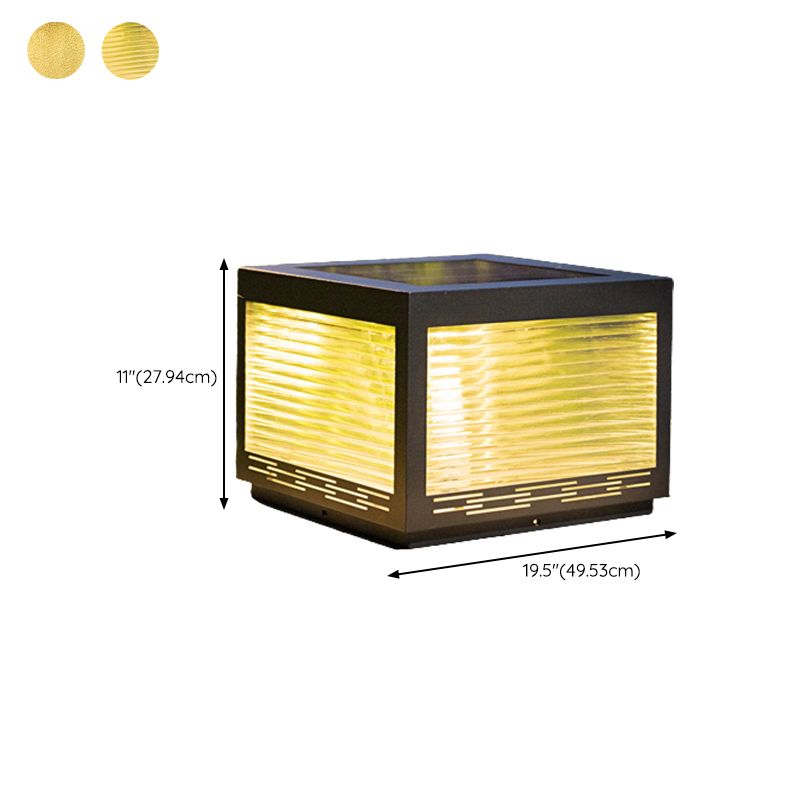 Square Shape Metal Outdoor Light Modern Style 1-Light Solar Pillar Lights in Black