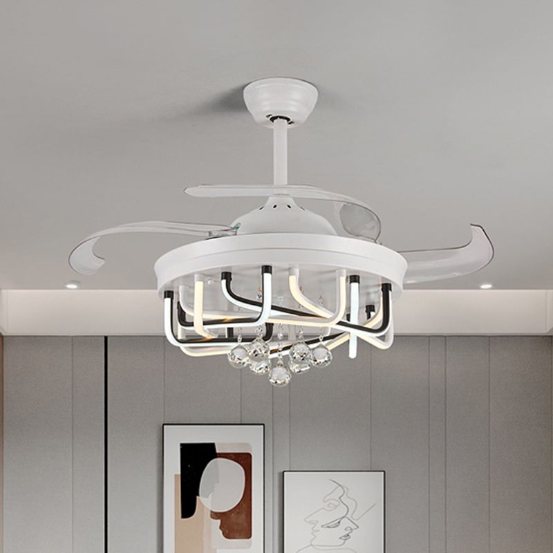 Éclairage de ventilateur de plafond de 19 "W 3 Blades avec une nuance linéaire en acrylique Crystal chambre à coucher semi-luminaire à montagne en blanc / noir