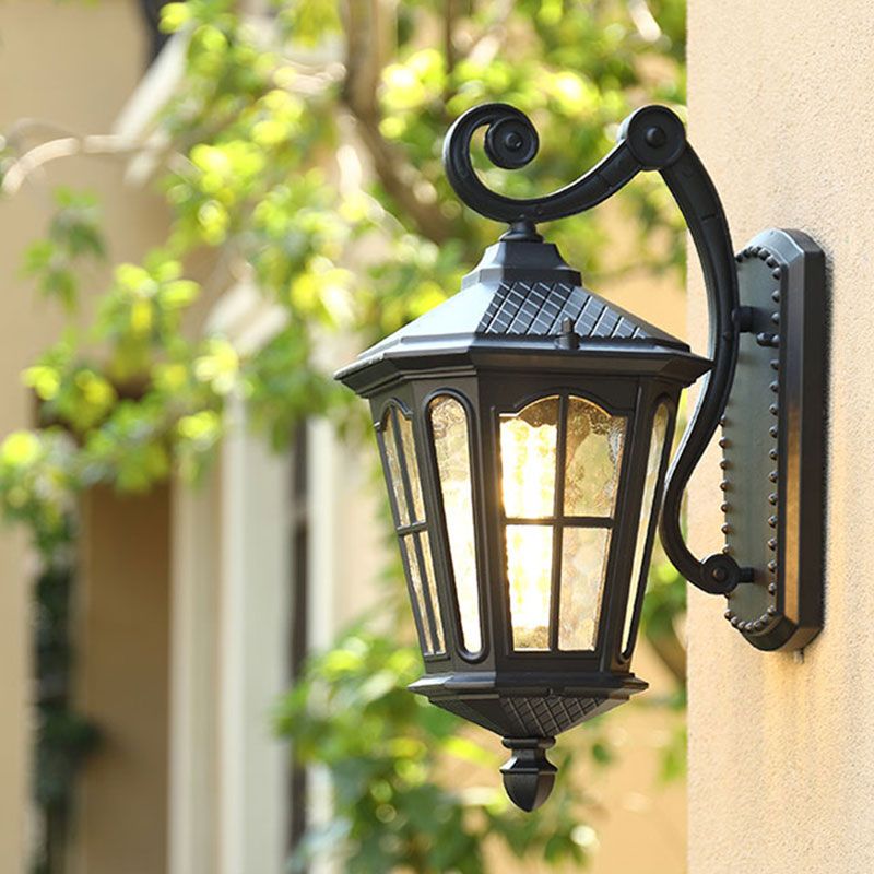 Single-Bulb Wall Mount Light Retro Bell Shaped Ripple Glass Wall Lighting for Courtyard