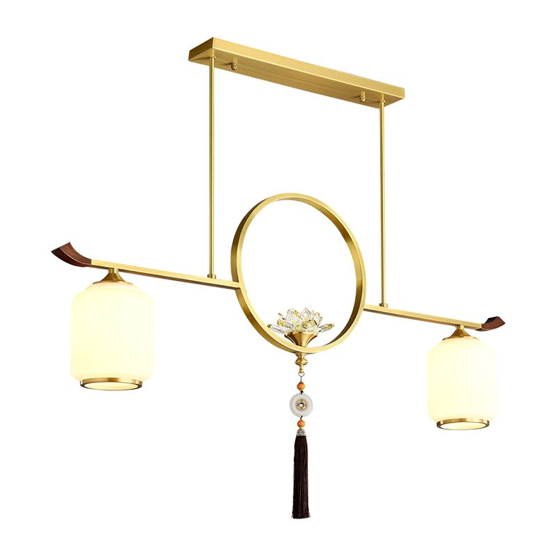 Modern Style Cylindrical Shape Island Lights White Glass 2-light Island Lighting in Gold