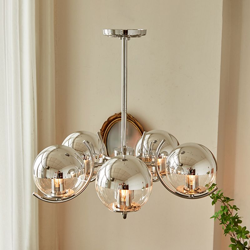 Modern Style Chandelier Light Fixture Globe Glass Hanging Light in Silver