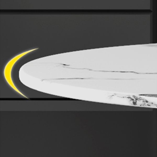 Metal Contemporary Round Dining Table Sintered Stone Top Table with Black Pedestal