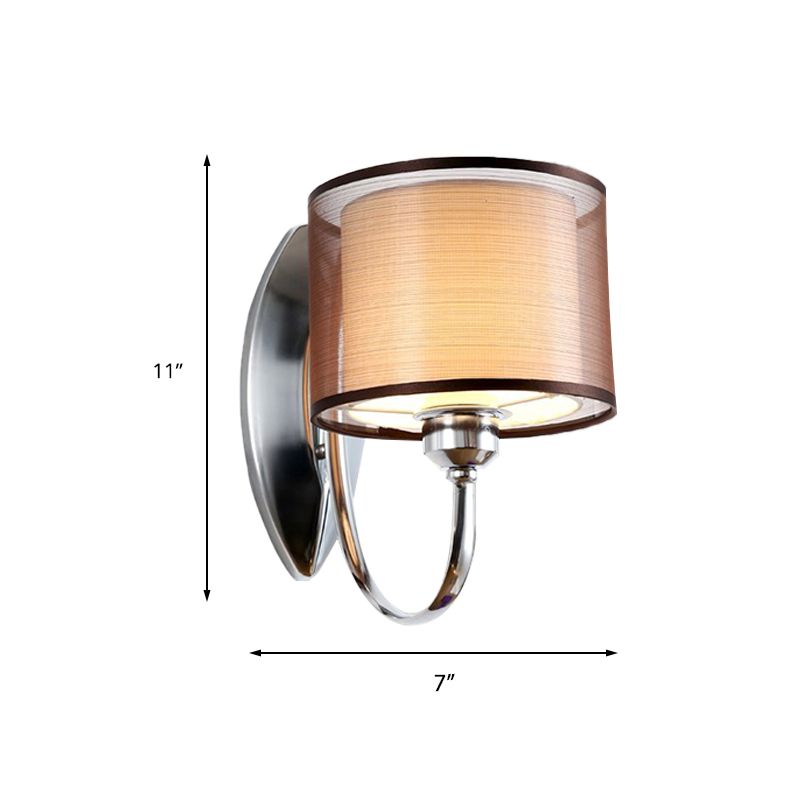 Cylindrical Fabric Shade Wall Sconce Modern 1/2-Light Hallway Sconce Light Fixture in Chrome