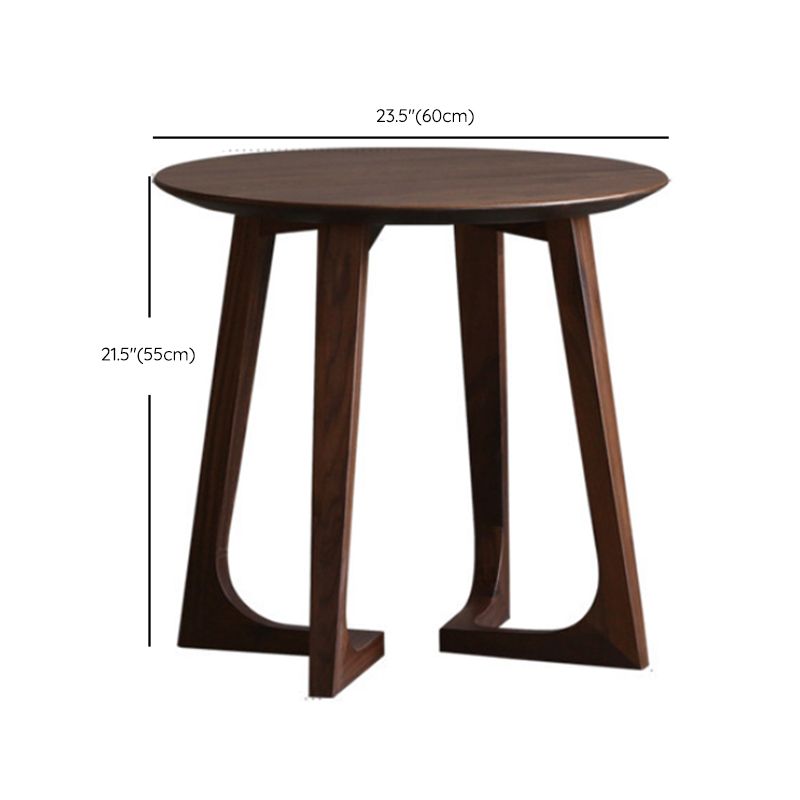 Solid Wood Round Coffee Table in Brown Scandinavian 2 Pieces Cocktail Table Set