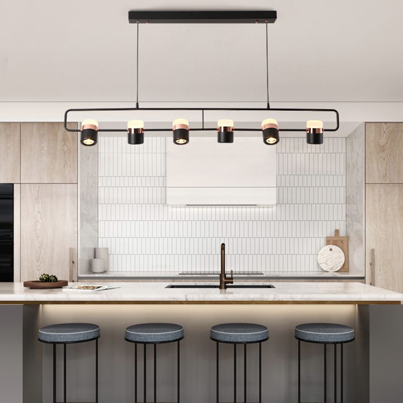 Modern Aluminum Track Light Cylinder Multi-Head Restaurant Hanging Lamp with Acrylic Shade