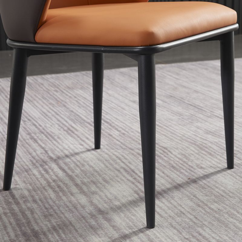 Modern Upholstered Dining Arm Chair Faux Leather and Metal Dining Chair