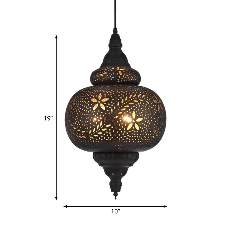 Gourd Hanging Light Traditionary 1 Head Metal Pendant Lighting Fixture in Black, 10"/12" Wide