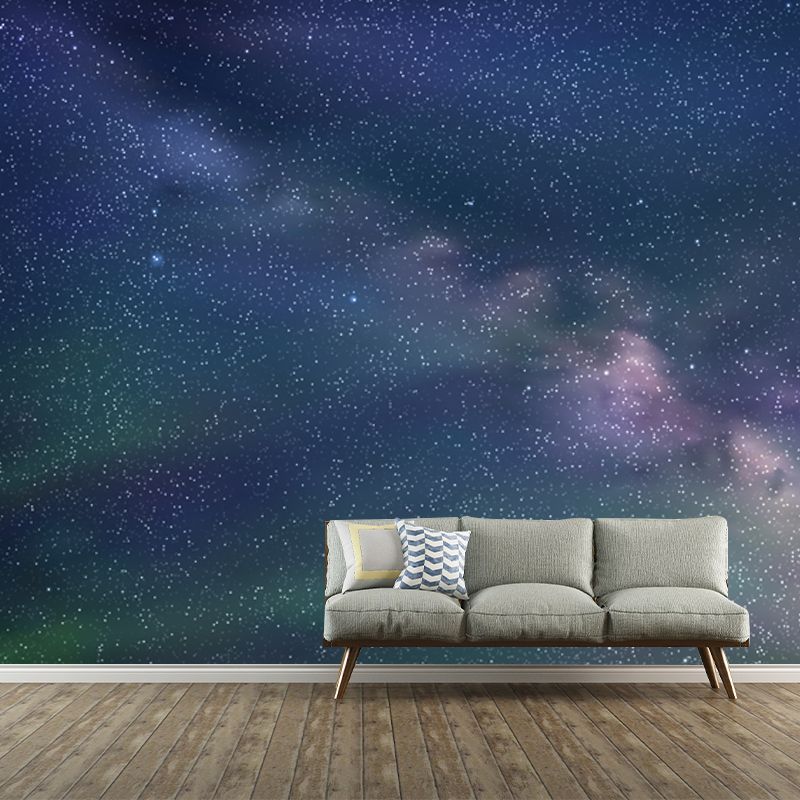 Aqua Galaxy and Stars Mural Decal Moisture Resistant Modern Living Room Wall Art