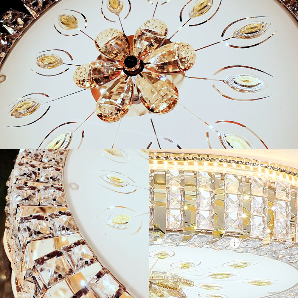 16"/19.5" Dia Circle Flush Mount Fixture Bedroom LED Modern Clear Crystal Flush Lamp with Frosted Glass Diffuser in Gold