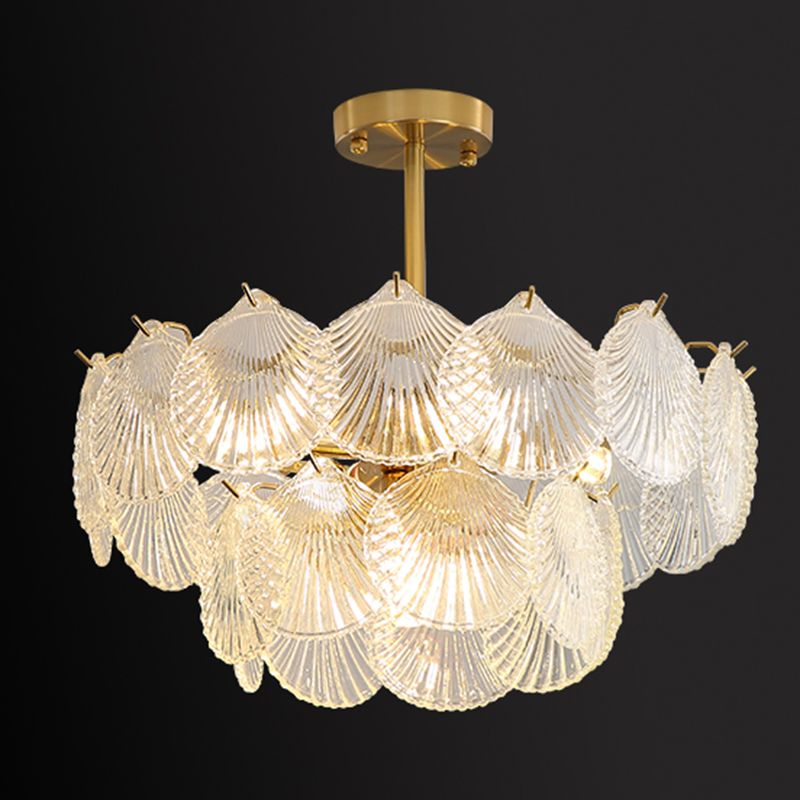 Gold Modern Metal Ceiling Light Geometric Shape Island Light with Shell Shade for Bedroom