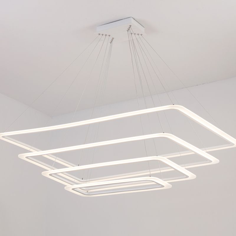 Modern Layered Chandelier Metal White LED Chandelier Pendant for Living Room