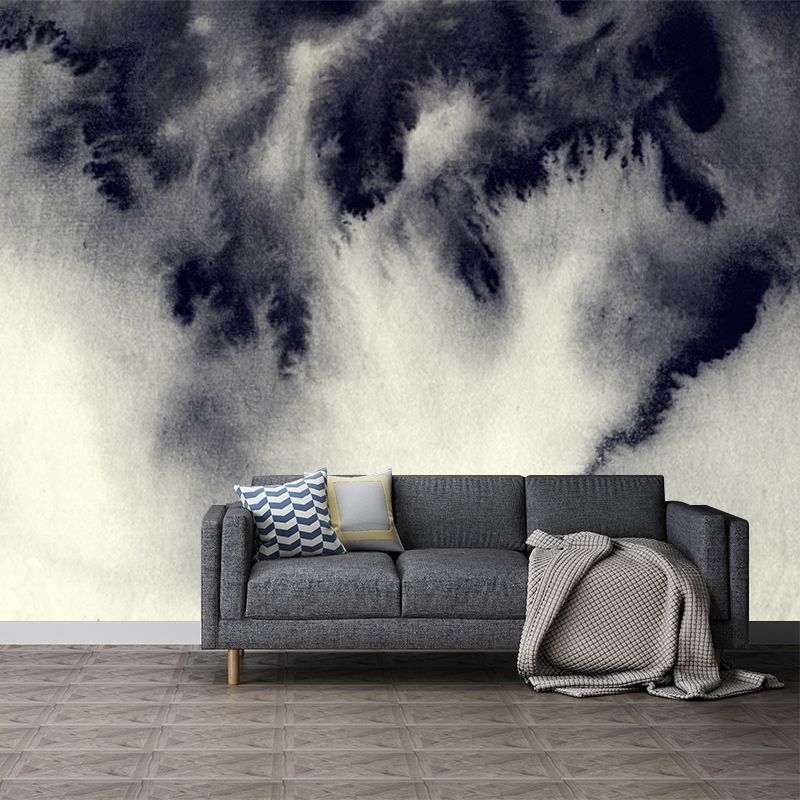 Grey Ink Painting Wall Mural Abstract Artistic Waterproof Wall Covering for Hallway