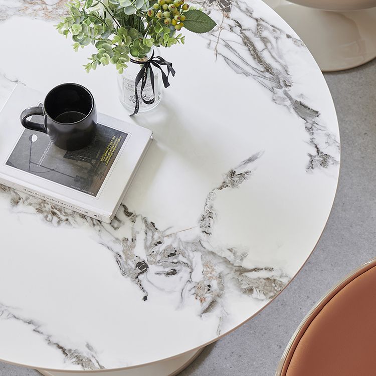 Round Shape White Dining Table Sintered Stone Table Modern with Tulip Base