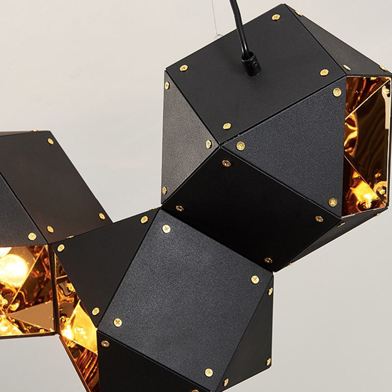 Contemporary Iron Kitchen Island Ceiling Light Geometric Island Hanging Light in Black