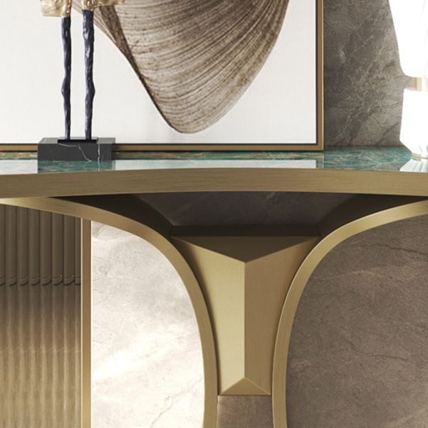 Glam Green Console Table Half Moon Console Sofa Table for Hall
