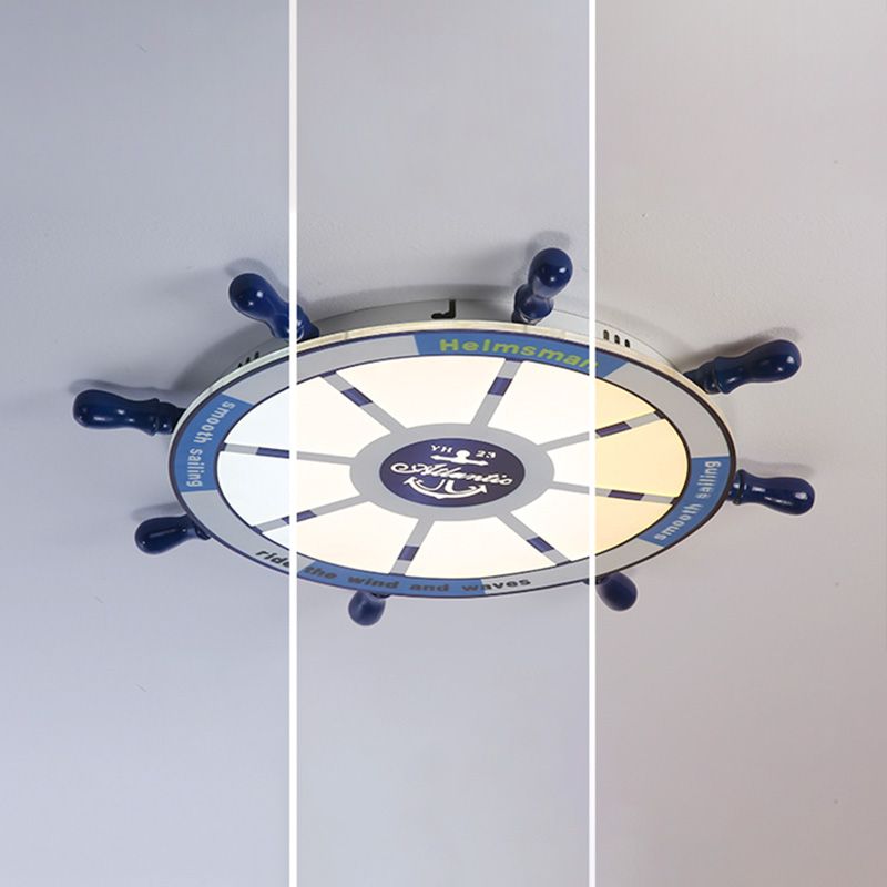 Méditerranée Rudder Ceiling Light Fixture Metal Boys Bedroom LED Ceiling Flush Mount in Blue