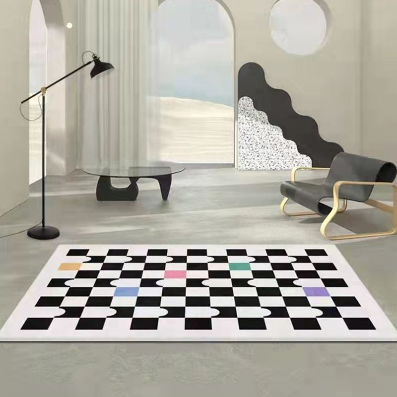 Modern Geometric Pattern Rug Black Polyester Area Carpet Non-Slip Backing Rug for Home Decor