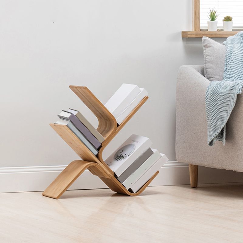 Modern Open Back Bookshelf Etagere Bamboo Bookcase for Home Office