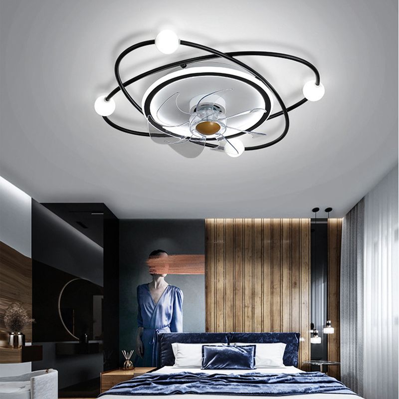 Modern Stylish Round Fan Light Fixture Acrylic Bedroom LED Semi Flush Mount Lamp