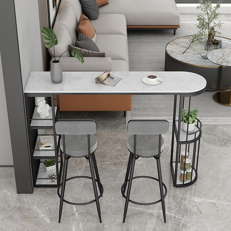 Industrial Free Form Bar Height Table Stone and Iron Bar Table with Storages