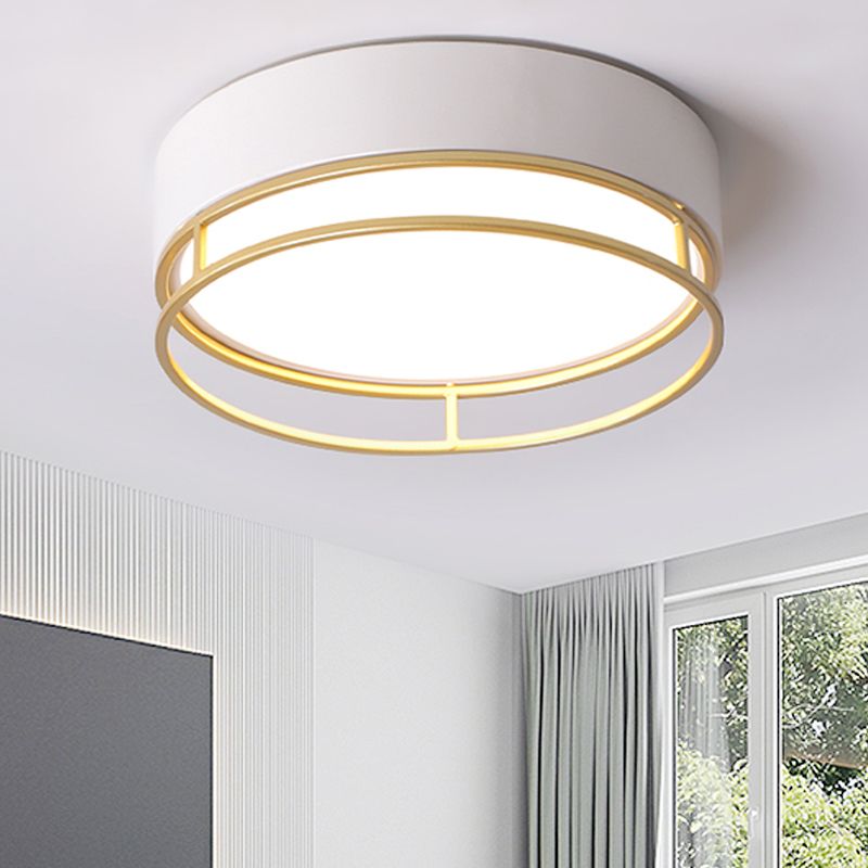 Modernisme Drum Flush Mount Verlichting Metaal Corridor Wit LED Plafond Licht, Warm/White/3 Kleur Licht
