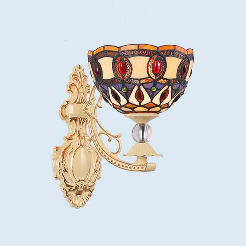 Dome/Star Wall Mounted Light Fixture Victorian Stained Glass 1 Light White/Red/Orange Sconce Light for Corridor