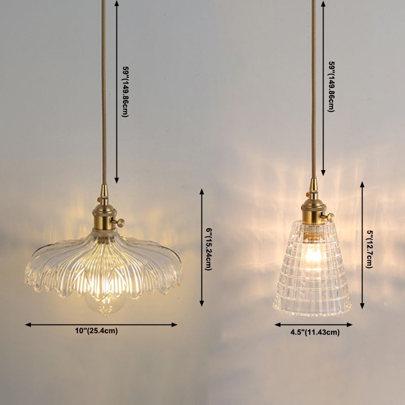 Minimalist 1-Light Hanging Lamp, Contemporary Ribbed Glass Hanging Light