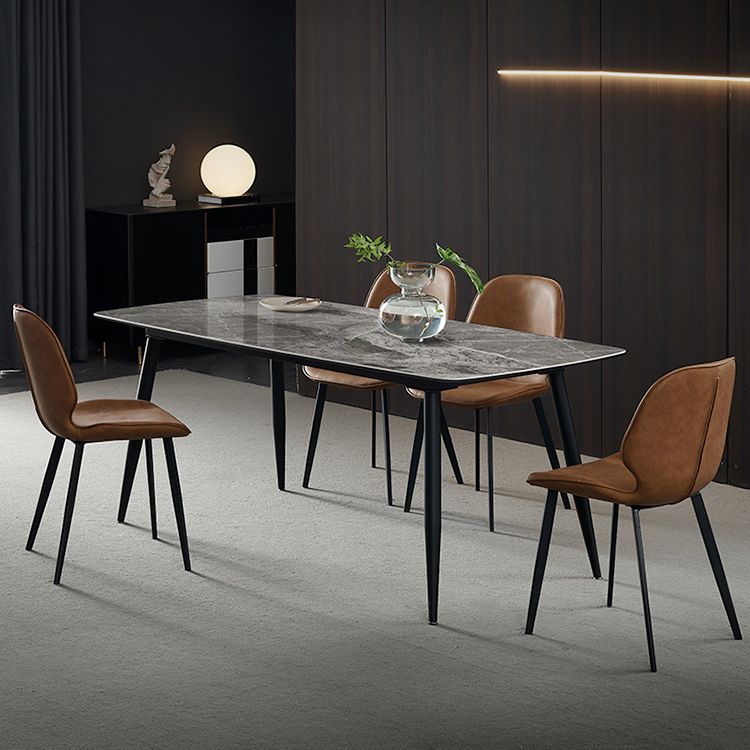 Metal Industrial Rectangle Dining Table Grey Sintered Stone Table with 4 Legs