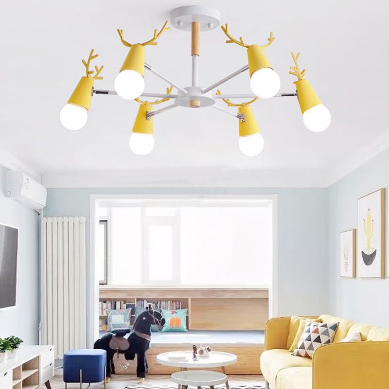 Nordic Style Macaron Chandelier Light Metal Wood Pendant Light for Living Room