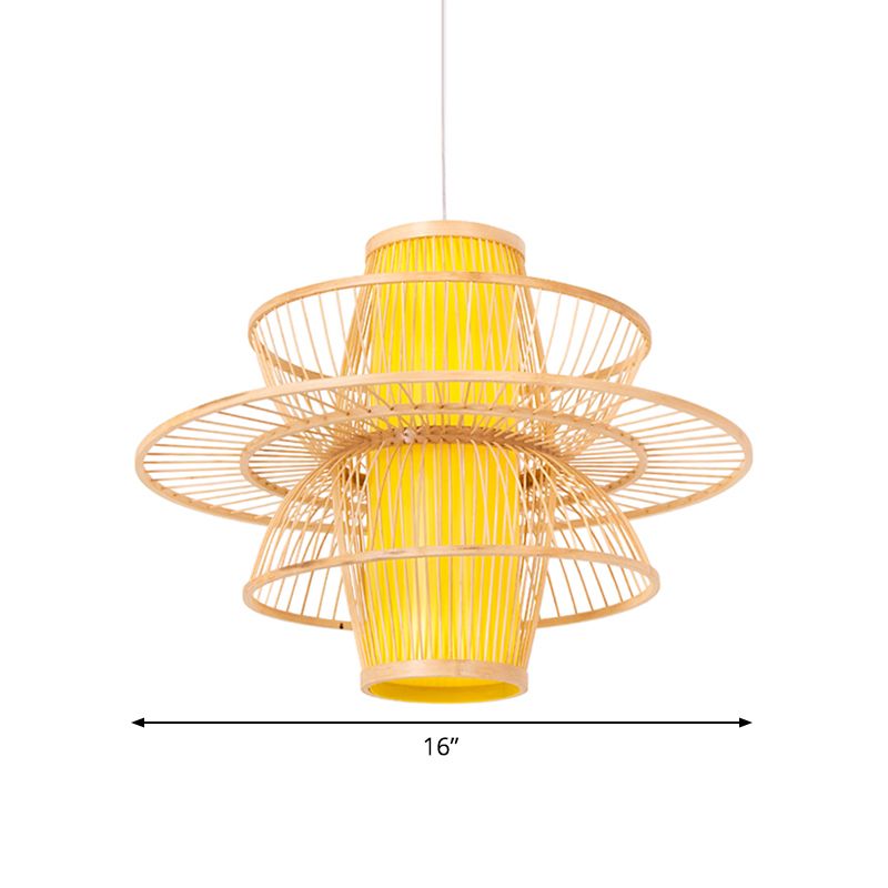 Canna di bambù giù per il ciondolo di illuminazione asiatico 16 "/23,5"/39 "1 lampadina beige lampadina con tonalità a 3 strati