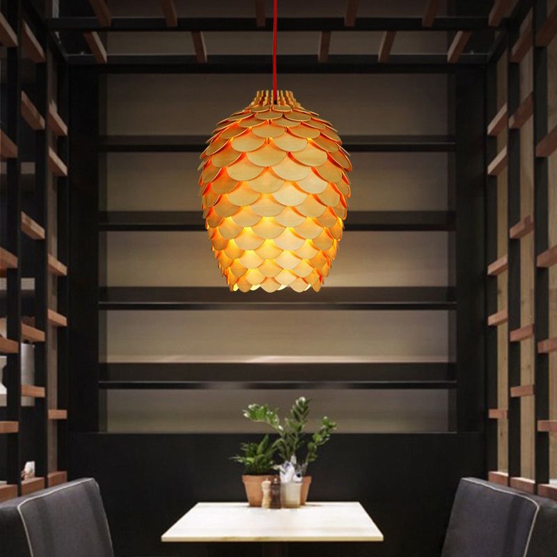 Pinecone Shaded Tea Room Suspension Lighting Wood Simplicity Pendant Light Fixture