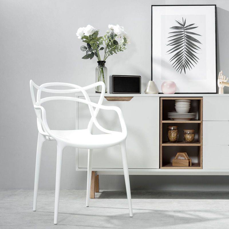 Contemporary Style Dining Armchair Plastic Open Back Dining Chair